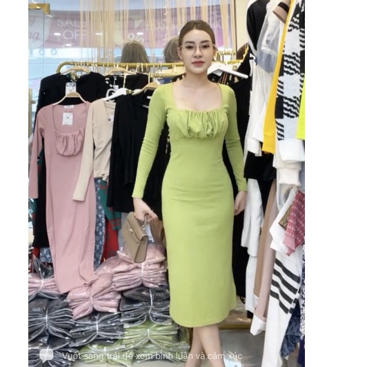 Váy body cổ vuông dúm siêu đẹp