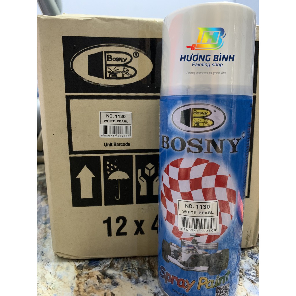 Sơn xịt bosny màu trắng ngọc trai - 1130 cần sơn trên nền màu trắng để ra - ảnh sản phẩm 2