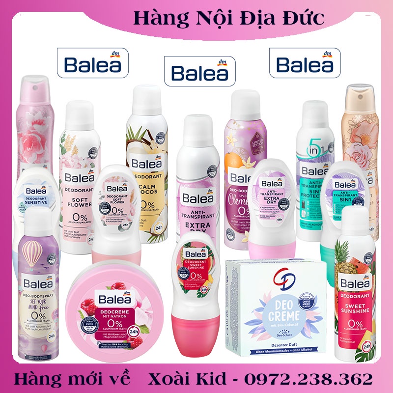 [CÓ CHE TÊN] Bộ Kem khử mùi hôi nách Balea Deocreme, xịt khử mùi nách, lăn khử mùi Balea Đức - Date mới Đủ Bill