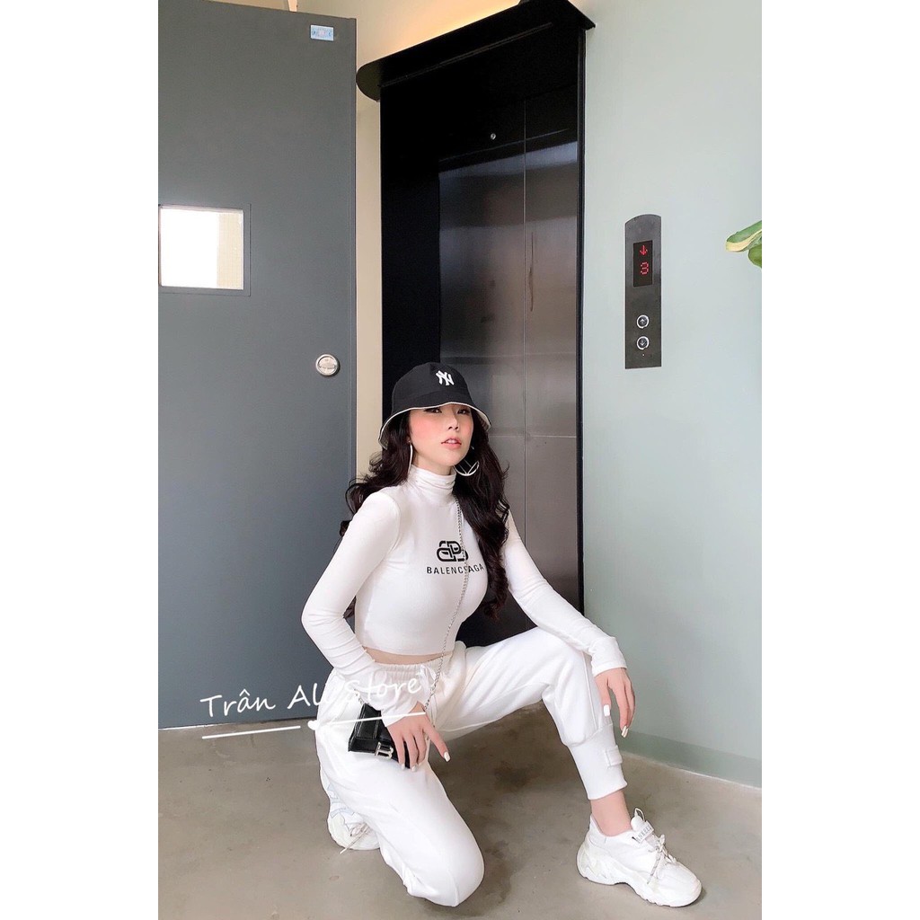 Áo kiêu cổ trụ tay dài in chữ kiểu siêu hot