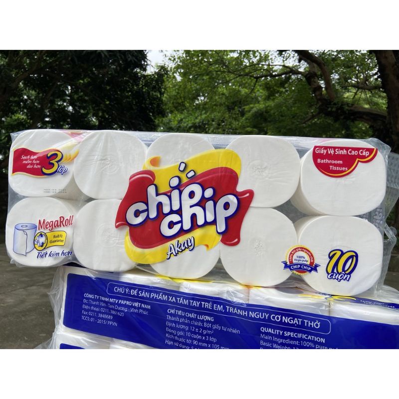 GIẤY VỆ SINH 3 LỚP CHIP CHIP AKAY 10 CUỘN 900g ( thay mẫu theo mỗi đợt hàng)