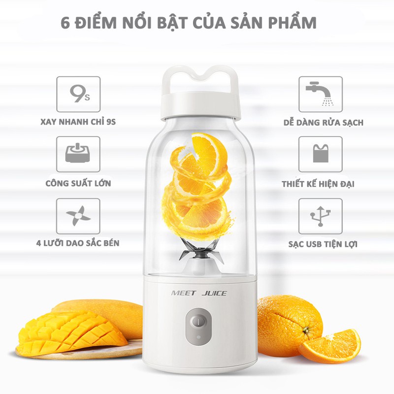 Máy Xay Sinh Tố Mini Đa Năng Cắm Điện Meet Juice Dung Tích 500ml Máy Xay Hoa Quả Cối Thủy Tinh Nhỏ Gọn Tiện Lợi