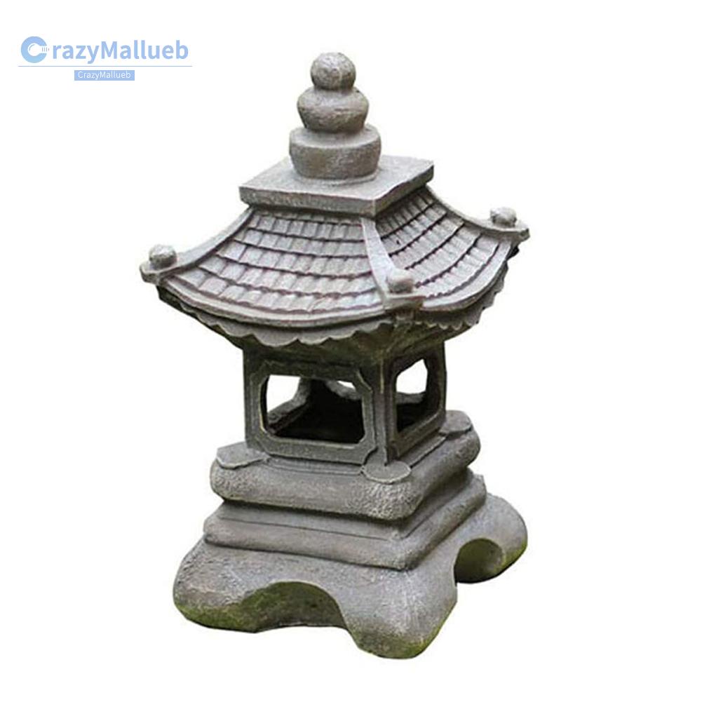 Crazymallueb❤Retro Resin Craft Pavilion Sculpture Solar Lights Outdoor Garden Ornaments❤Lighting