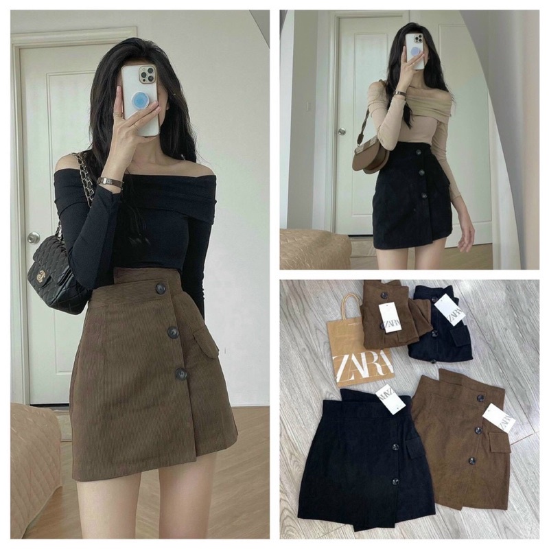 CHÂN VÁY NHUNG TĂM LỆCH TÀ NÚT MIX ÁO CỰC XINH BOM1 aloha shop