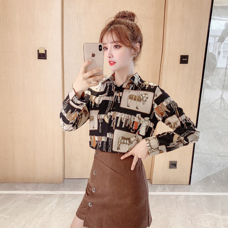 Áo sơ mi nữ công sở thiết kế họa tiết dân gian Sm78