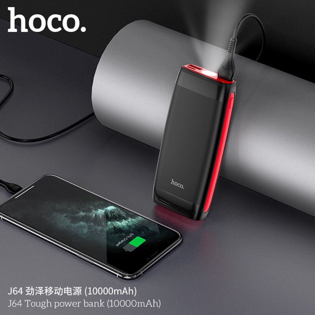 Pin sạch dự phòng Hoco H64 Tough 10000mAh 2 cổng Input, Output 2A, Đèn pin - Hàng chính hãng