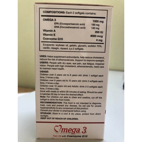 Viên uống omega 3 tốt cho mắt và tim mạch, lọ 120 viên