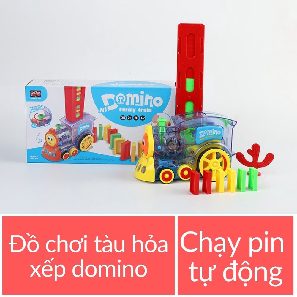 Đồ chơi tàu hỏa tự động xếp domino chạy pin 63 chi tiết cho bé mã 53514