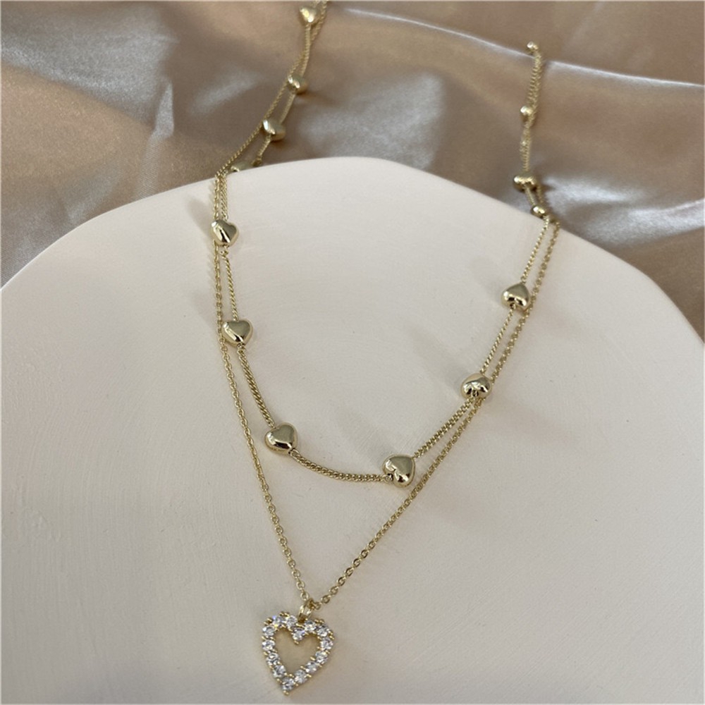 Dây Chuyền Hợp Kim Nhiều Lớp Mặt Hình Trái Tim Gắn Đá Sang Trọng Cho Nữ