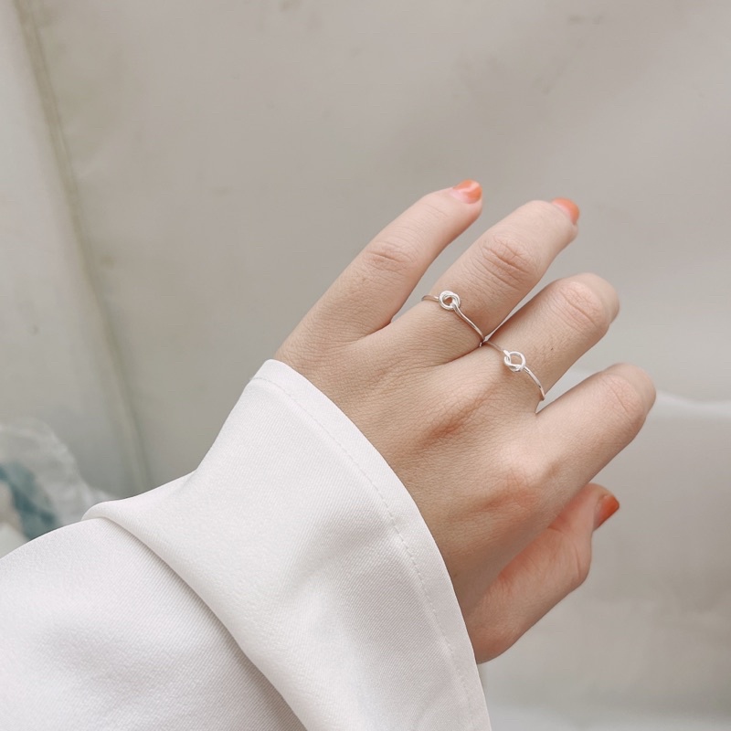 Nhẫn bạc nữ trơn bạc 925 thật DaLiA Jewelry nhẫn bạc basic thắt nút tròn trái tim lệch