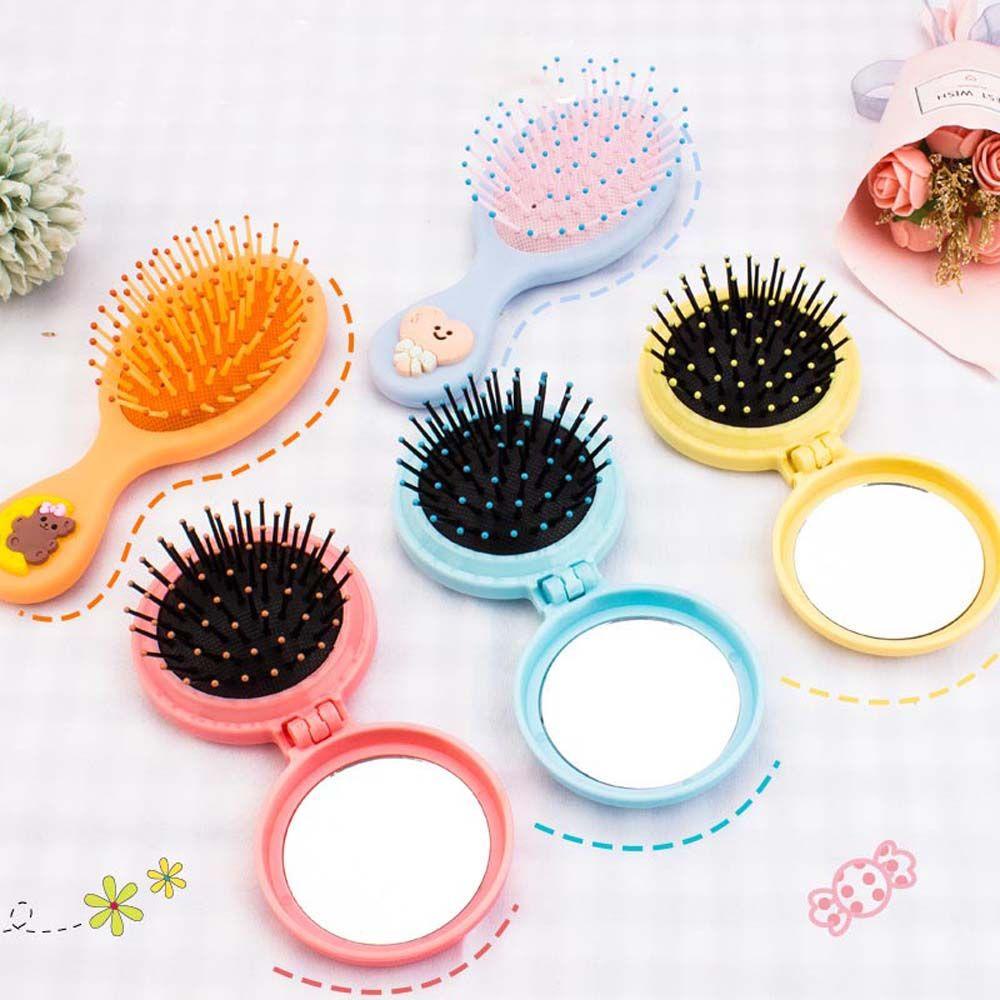 Lược Chải Tóc Mát Xa Da Đầu Kèm Gương Tròn Mini Gấp Gọn Tiện Lợi