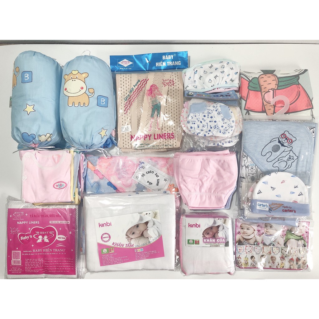 Set trang phục cơ bản dành cho bé sơ sinh với 14 món đồ.