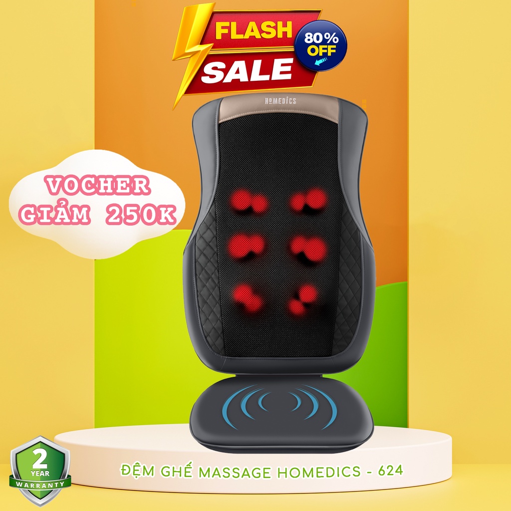 Đệm ghế massage 3D kèm nhiệt rung nhà HT Beauty MCS-624 Homedics, máy massage chuyên sâu vùng lưng cột sống, sử dụng pin