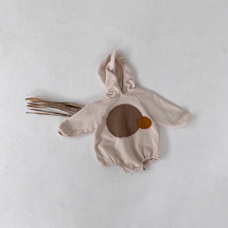 Áo bodysuit cotton thun da cá có mũ hoạ tiết tròn style Hàn Quốc cho bé