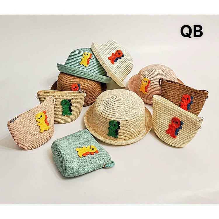 Set mũ túi cói gắn hình khủng long cho bé
