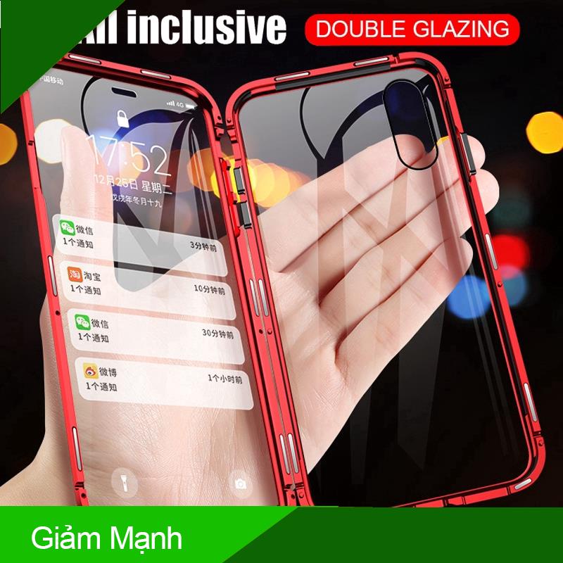 (Giảm Mạnh) Ốp lưng dạng kính cường lực 2 mặt viền kim loại nam châm cho iPhone XS Max Iphone XR 6 6S 7 8 Plus iPhone 12