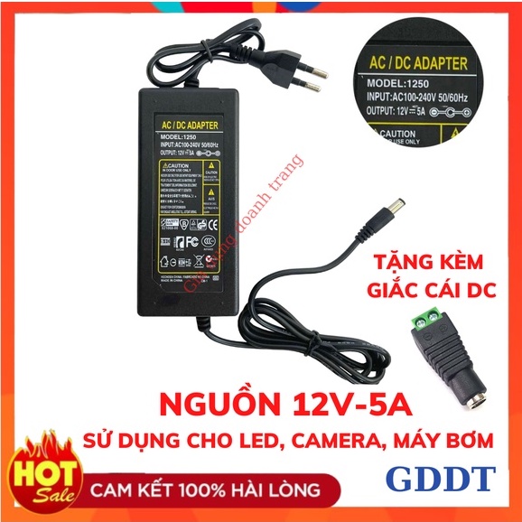 Nguồn adapter 12V - 5A sử dụng cho led, camera, máy bơm loại tốt (Tặng Kèm Giắc DC)
