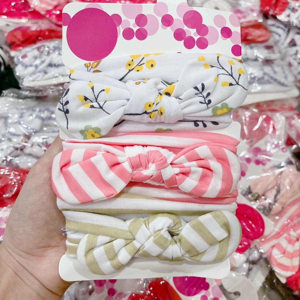 Sét 3 Chiếc Turban Nơ Siêu Xinh Cho Bé gái (0-2y)