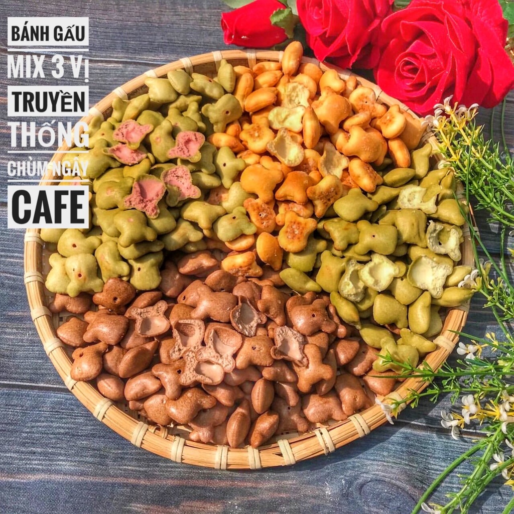 Bánh Gấu Mix 3 Vị : Truyền Thống, Chùm Ngây &amp; Caf - Lon 320gr