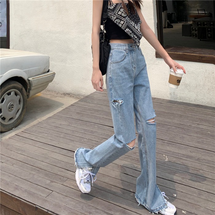 Quần Jeans Nữ Lưng Cao Ống Rộng Thời Trang Hàn Quốc