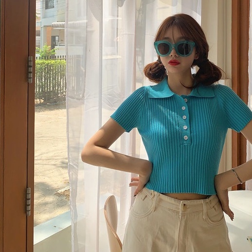 Áo Thun POLO Dệt Kim Tay Ngắn Màu Sắc Đơn Giản Trẻ Trung