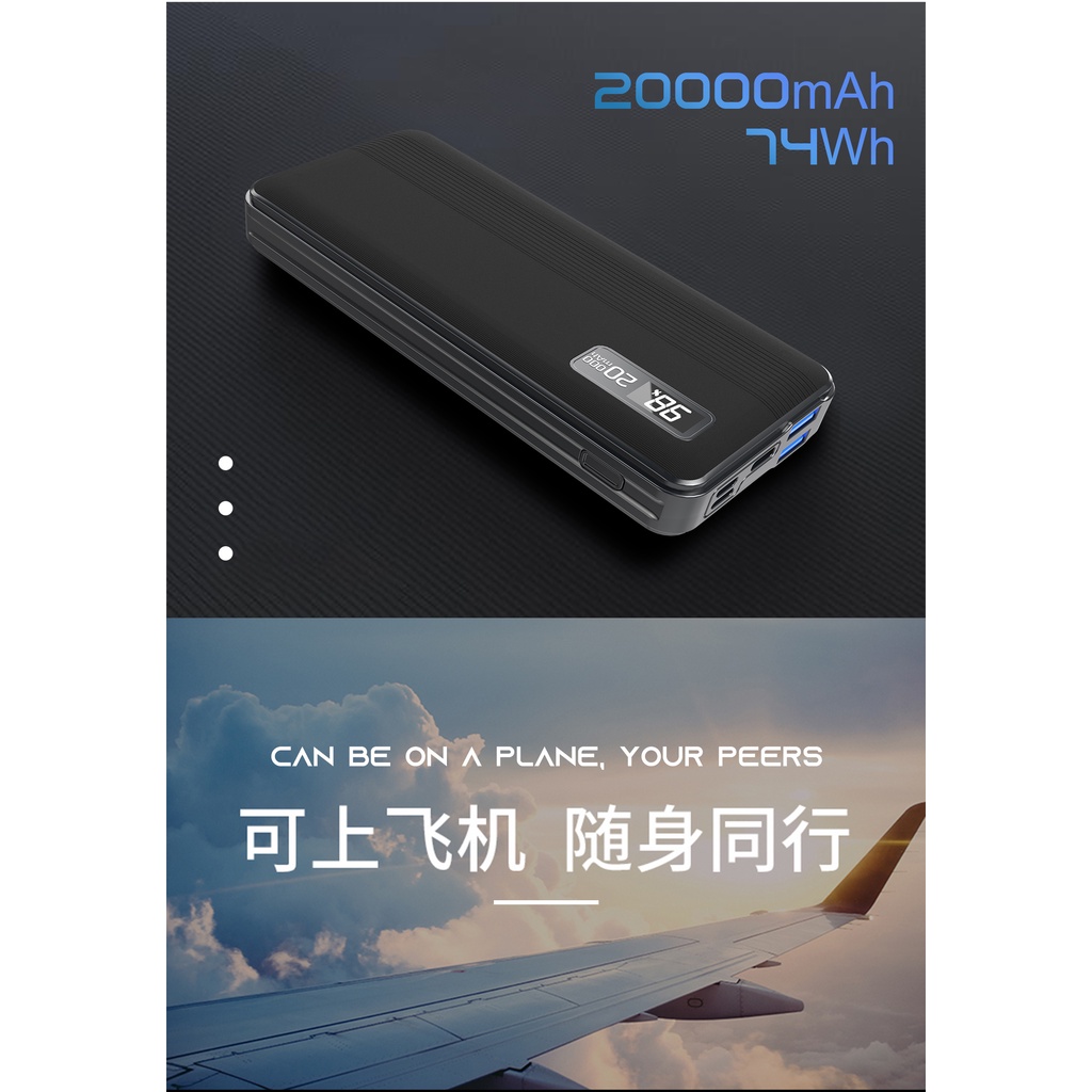 ⚡️20.000mAh +2 Cổng Sạc Nhanh⚡️Pin sạc dự phòng 20000mAH ASPOR A399 PD sạc nhanh PD -QC 3.0  dung lượng lớn Màn hình LED