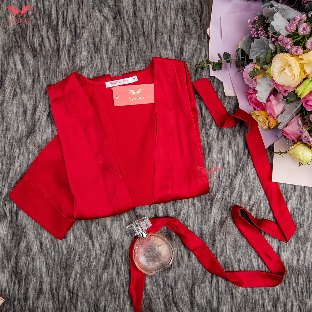 Áo choàng lụa dáng dài tay lửng có dây thắt eo thiết kế Vingo AC11 VNGO | BigBuy360 - bigbuy360.vn