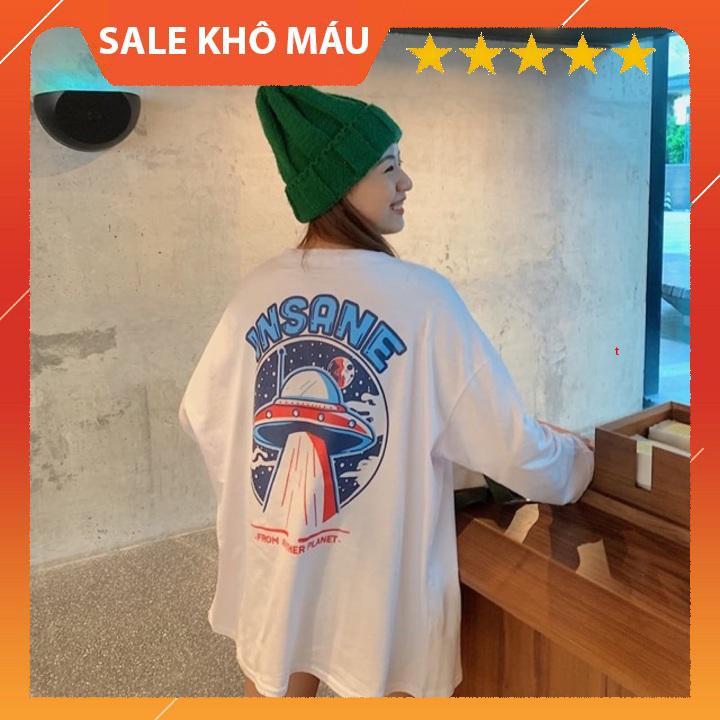 Áo sweater nam nữ unisex tay dài, dáng dài, form rộng-Áo sweater INSANE tàu vũ trụ dưới 75kg