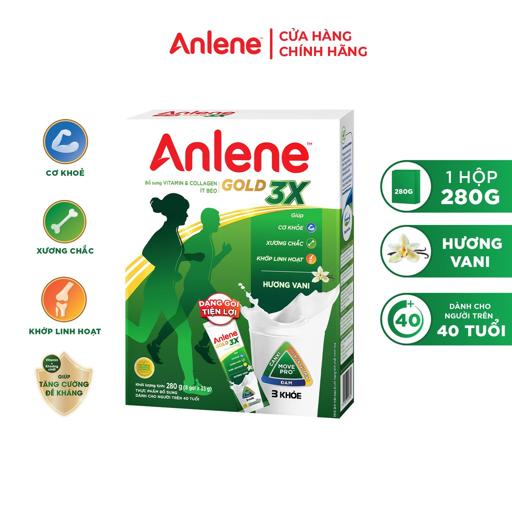 Sữa bột Anlene Gold Movepro hộp tiện lợi hương vani 8 gói x 35g