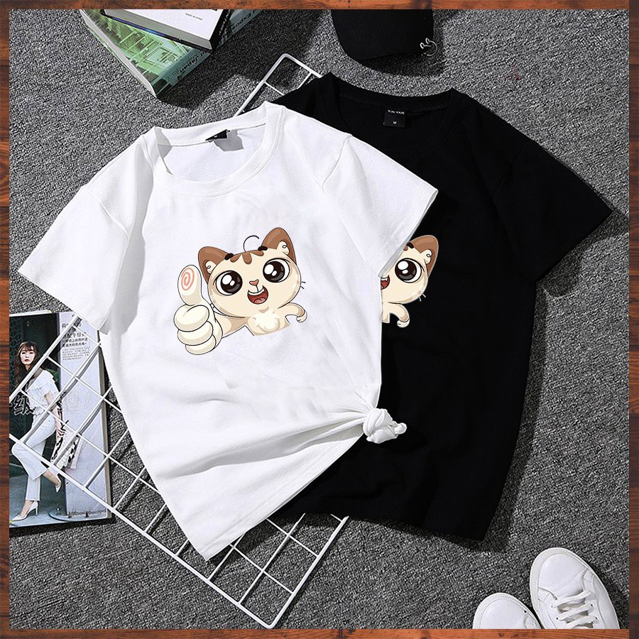 Áo thun nữ form rộng tay lỡ mèo dễ thương vải dày mịn 2020TN1045