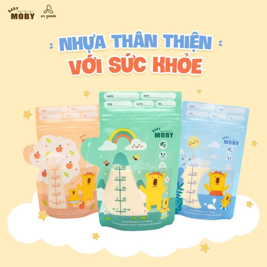 Túi trữ sữa cho bé MOBY BABY 150ml 240ml, túi đựng sữa 3 đường zip có vòi - Monnie Kids