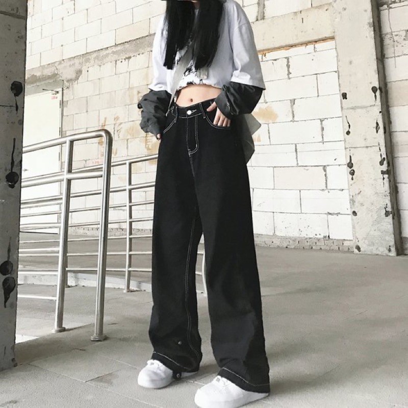 Quần culottes jean viền chỉ nổi