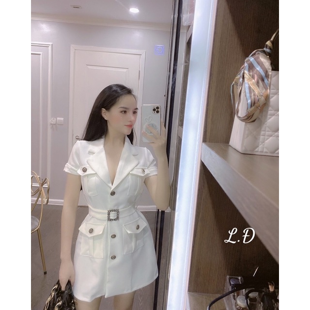 VÁY CỔ VEST KÈM ĐAI CÚC ĐỒNG