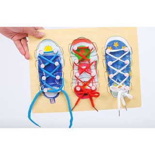 ĐỒ CHƠI KĨ NĂNG: Đồ chơi tập buộc dây giày, xâu dây luồn cọc chuẩn Montessori