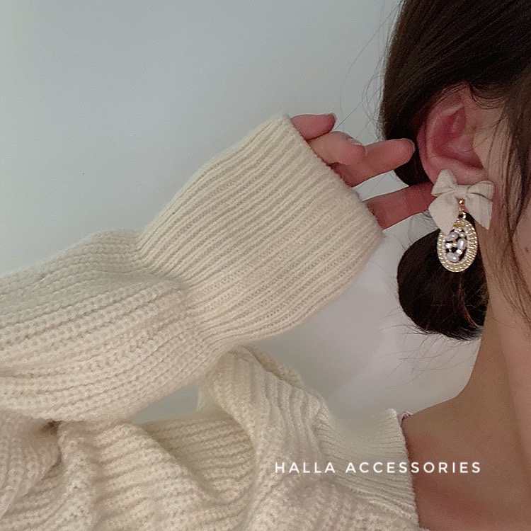 Khuyên tai Nơ Nhung tiểu thư Vintage HALLA BT152 BT153