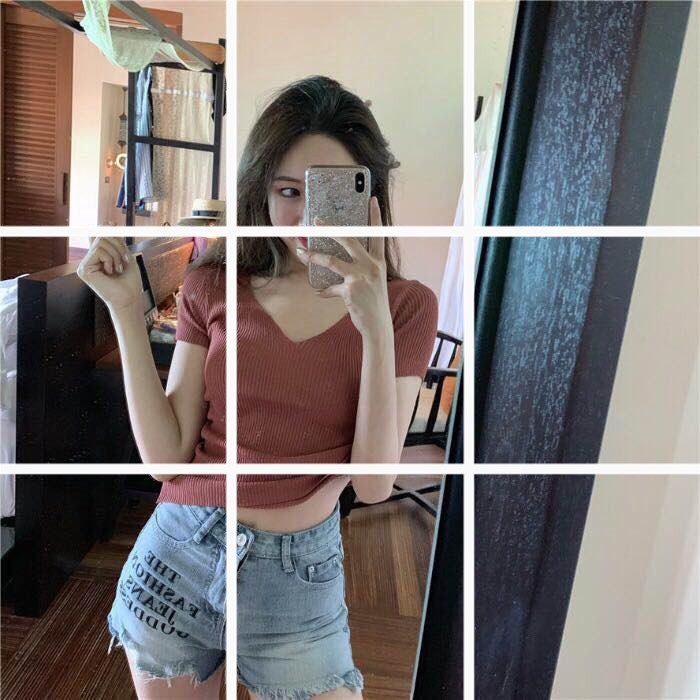 Áo sweater dệt kim ngắn tay kiểu dáng quyến rũ cho nữ | BigBuy360 - bigbuy360.vn