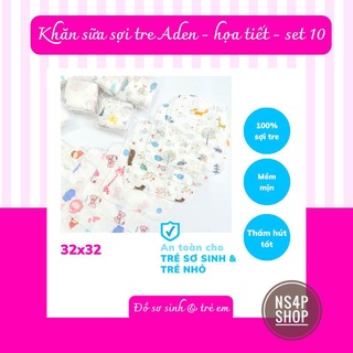 Khăn sữa cho bé, Khăn sữa sợi tre, Khăn sữa cho bé sơ sinh Aden, set 10 cái