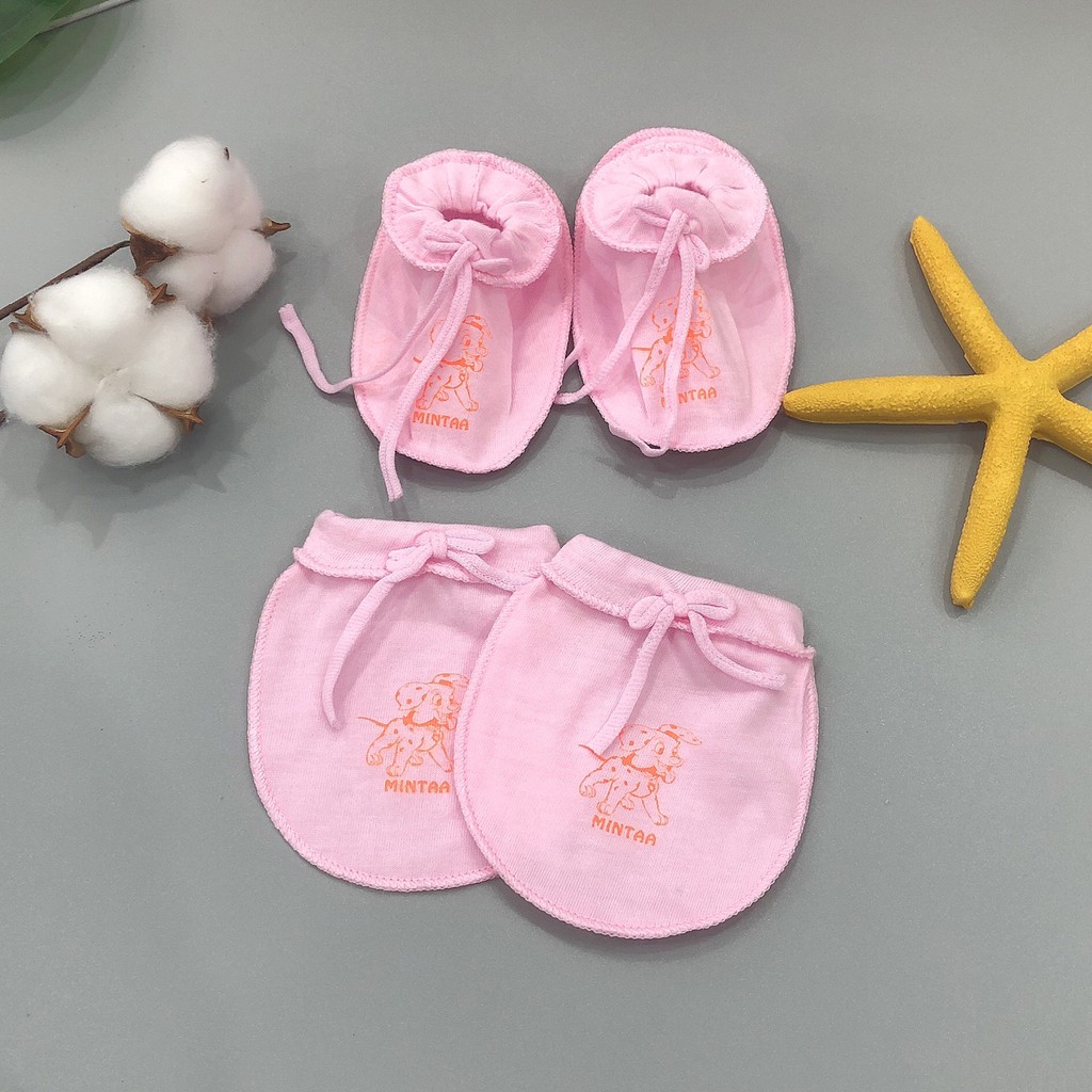 Set Bao Tay Bao Chân Cho Bé Sơ Sinh - Loại Buộc Dây - Chất Liệu Cotton Mềm Mịn An Toàn Thoáng Mát