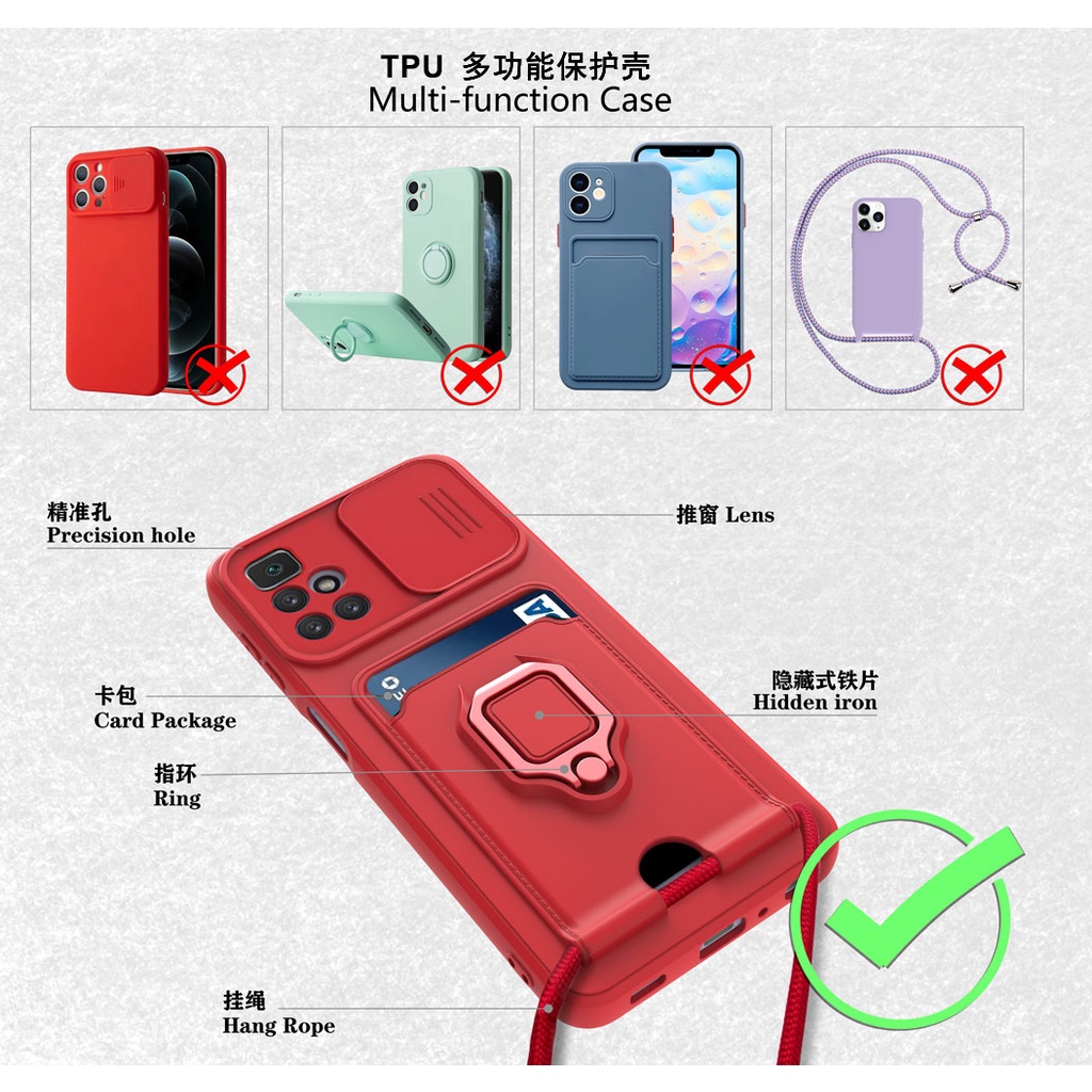 Ốp Điện Thoại Mềm Có Ngăn Trượt Đựng Thẻ Và Dây Đeo Cho Xiaomi Redmi 10 4G 9T 9C 10A / Redmi Note 9S 9 8 Pro