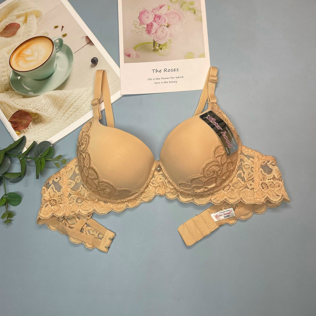 Áo lót trơn đệm mỏng , áo ngực nữ có gọng nâng ngực phối dây ren 2464 không gian eva KGE