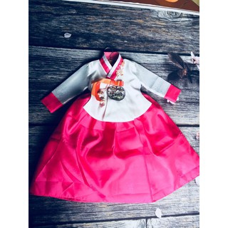 bộ váy hanbok cho bé ảnh thật kèm bờm bộ Hồng nhạt