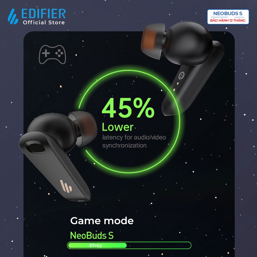 Tai nghe Bluetooth 5.2 EDIFIER NEOBUDS S Snapdragon Sound Hires Audio Chống ồn chủ động Đàm thoại 6 mic Hàng chính hãng