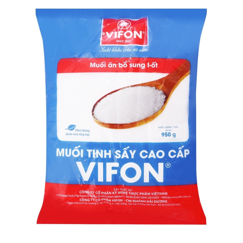 Muối tinh sấy cao cấp Vifon gói 950g date: 09/2022