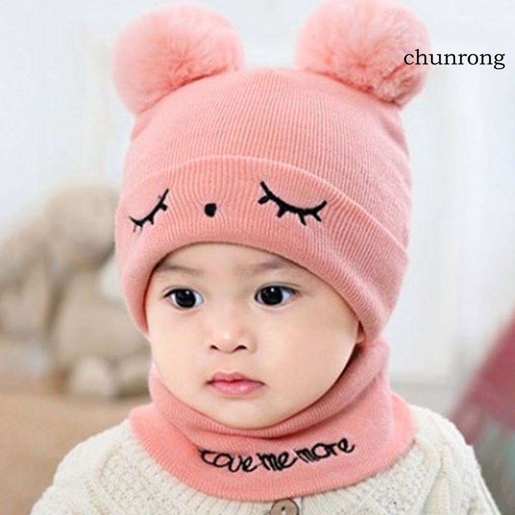 1 Set Mũ beanie + Khăn Choàng Cổ + Bóng Lông Màu Trơn Chống Gió Cho Bé
