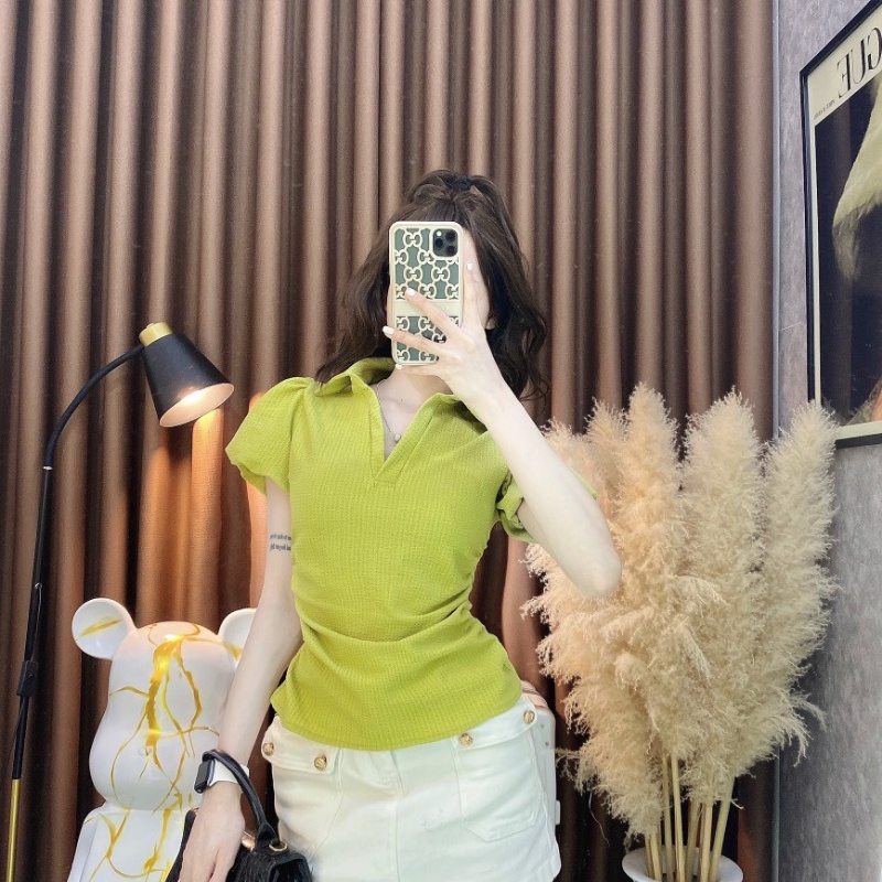 Áo cổ đức zúm eo tay phồng nhiều màu , áo kiểu polo zúm eo thời trang DUMI