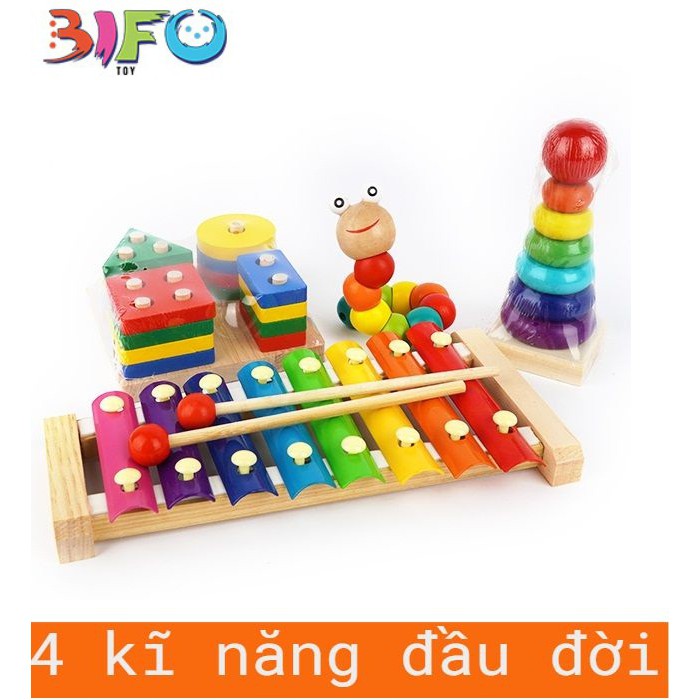 Combo đồ chơi giáo dục bằng gỗ phát triển trí tuệ, an toàn cho bé