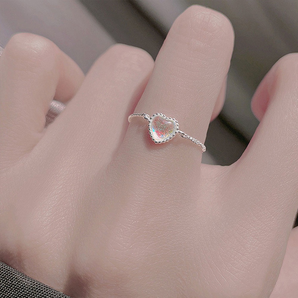 Nhẫn Đeo Tay Kim Loại Đính Đá Mặt Trăng Hình Trái Tim Màu Gradient Thời Trang