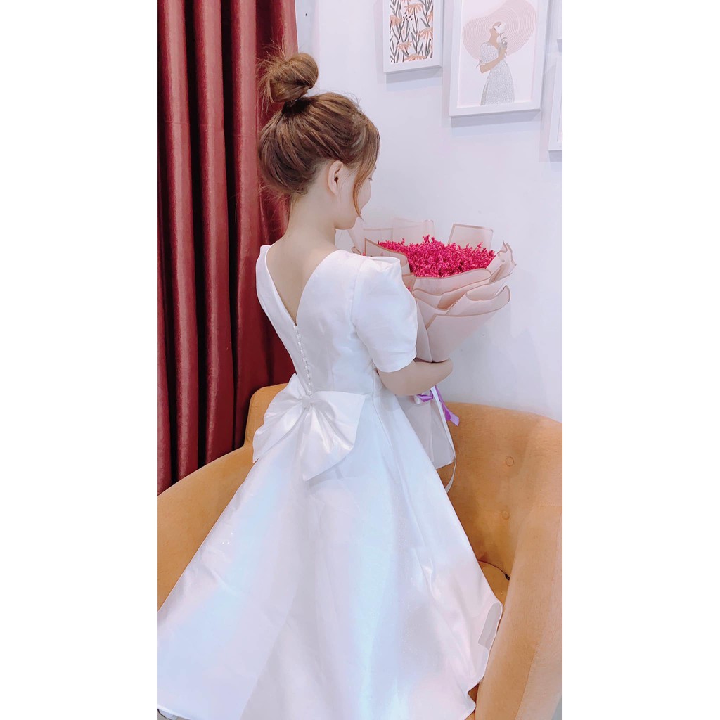 Đầm dự tiệc, dạo phố nơ lưng dáng xòe tay bồng tiểu thư - Ely Dress