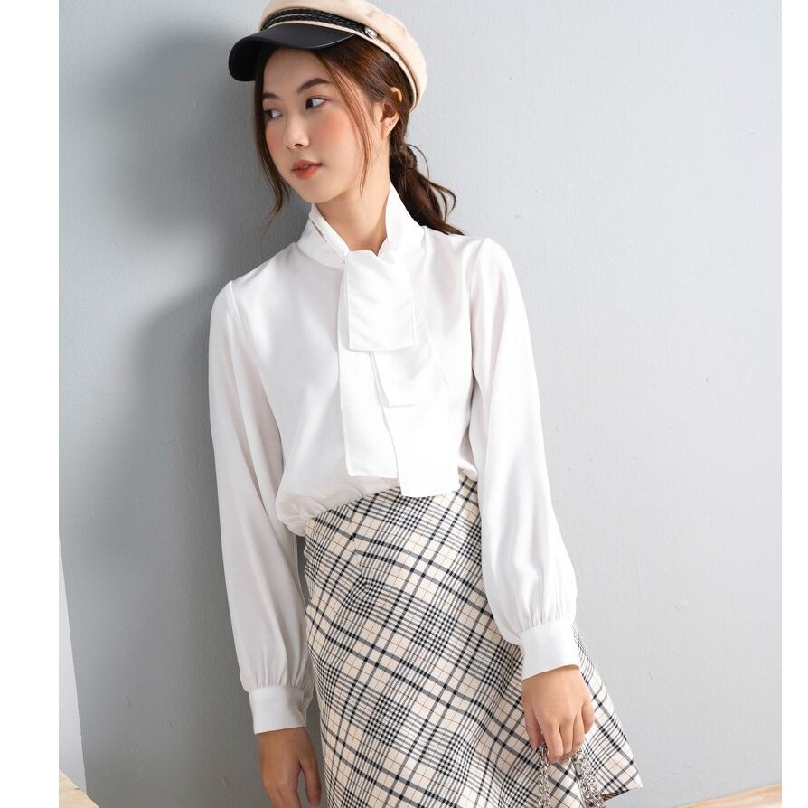 Áo sơ mi công sở nữ Méo shop dài tay chất liệu lụa mềm form rộng Azure