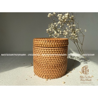 Hộp mây tròn đựng đồ, hộp mây decor Mây Tre Đan Thuỷ Khanh